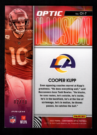 Cooper Kupp 2022 Panini Contenders Optic #OI-7 Optic Illusion Gold /10 Rams