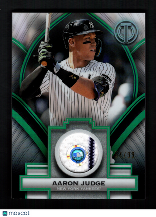 Aaron Judge 2026 Topps Tribute #SOA-AJ Stamp of Approval Green /99 Pin Stripe