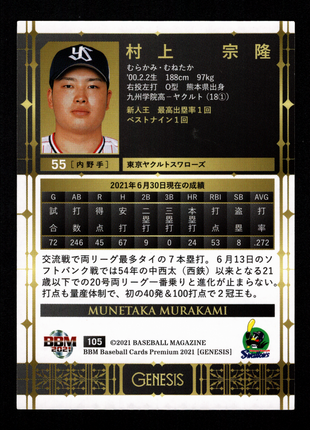 Munetaka Murakami 2021 BBM Genesis #105 Tokyo Yakult Swallows NPB Japan