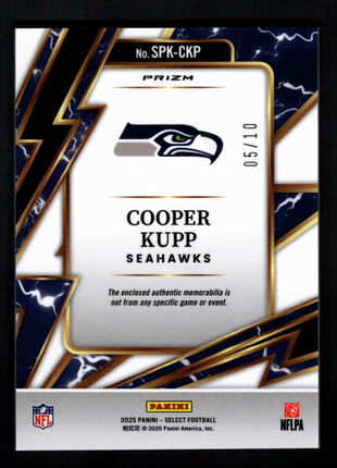 Cooper Kupp 2025 Panini Select #SPK-CKP Sparks Gold /10 3-Color Patch Seahawks