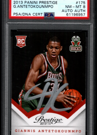 G. Antetokounmpo 2013-14 Prestige #175 Rookie In-Person Auto PSA8/AUTO Authentic