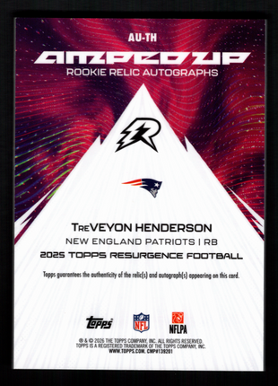 TreVeyon Henderson 2025 Topps Resurgence Pink /10 Amped Up Rookie Patch Auto