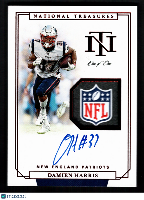Damien Harris 2019 Panini National Treasures #RGS-DA NFL Shield 1/1 RC Auto