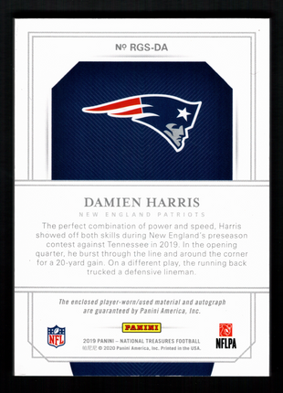Damien Harris 2019 Panini National Treasures #RGS-DA NFL Shield 1/1 RC Auto