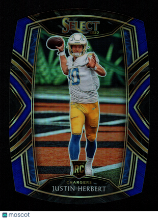 Justin Herbert 2020 Panini Select #244 Club Level Blue Die-Cut RC Chargers