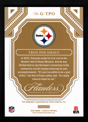 Troy Polamalu 2023 Panini Flawless #G-TPO Greats Gold /25 Auto Steelers