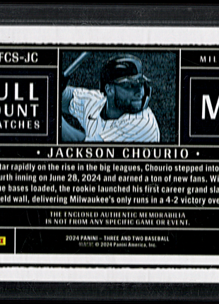 Jackson Chourio 2024 Panini Three and Two #FCS-JC Quad Patch /15 RC Brewers