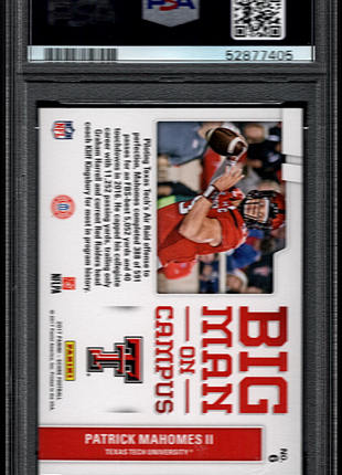 Patrick Mahomes II 2017 Panini Score #6 Big Man On Campus RC PSA9 MINT Chiefs