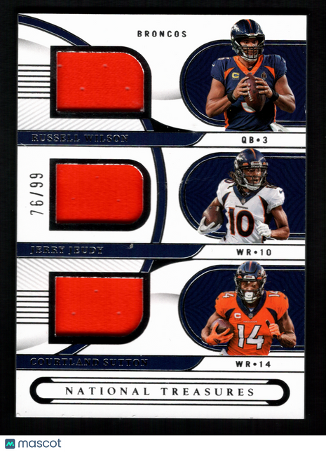 Russell Wilson/Jeudy/Sutton 2023 National Treasures Triple Patch /99 Broncos