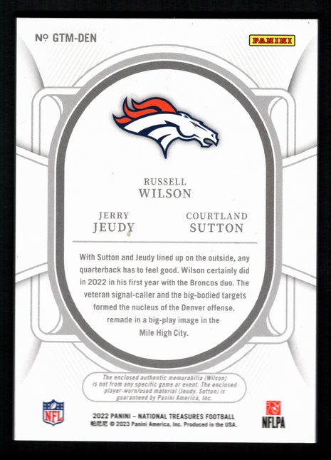 Russell Wilson/Jeudy/Sutton 2023 National Treasures Triple Patch /99 Broncos
