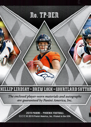 Courtland Sutton/Lock/Lindsay 2019 Panini Phoenix #TP-DEN Triple Patch /25 Auto