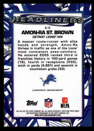 Amon-Ra St. Brown 2025 Topps Finest #H-13 Headliners Case Hit SSP Lions