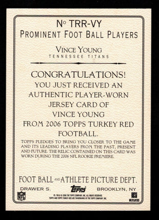 Vince Young 2006 Topps Turkey Red #TRR-VY Player-Worn Jersey Rookie RC Titans