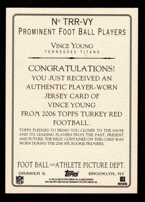 Vince Young 2006 Topps Turkey Red #TRR-VY Player-Worn Jersey Rookie RC Titans