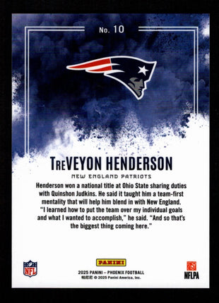 TreVeyon Henderson 2025 Panini Phoenix #10 Color Blast RC SSP Case Hit Patriots