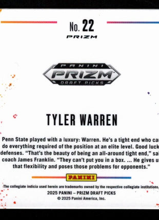 Tyler Warren 2025 Panini Prizm DP #22 Black Color Blast RC SSP Case Hit