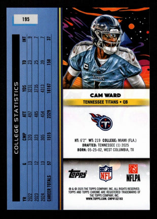 Cam Ward 2025 Topps Chrome #195 Gold Interstellar /50 Rookie RC Titans