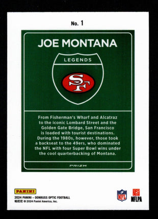 Joe Montana 2024 Donruss Optic #1 Downtown Legends SSP Case Hit 49ers