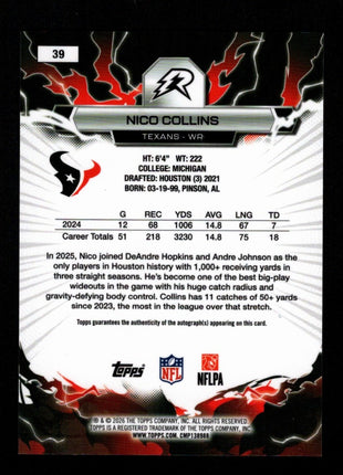 Nico Collins 2025 Topps Resurgence #39 Refractor Autograph Auto Texans