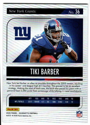 Tiki Barber 2025 Panini Silhouette #36 Premium FOTL Black /7 SSP NY Giants