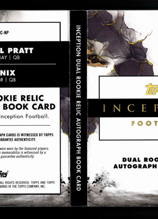 Bo Nix/Michael Pratt 2024 Topps Inception Green /99 Dual Patch RC Auto Booklet