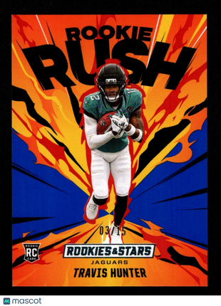 Travis Hunter 2025 Panini Rookies & Stars #10 Blue /15 Rookie Rush RC Jaguars
