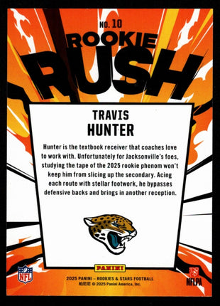Travis Hunter 2025 Panini Rookies & Stars #10 Blue /15 Rookie Rush RC Jaguars