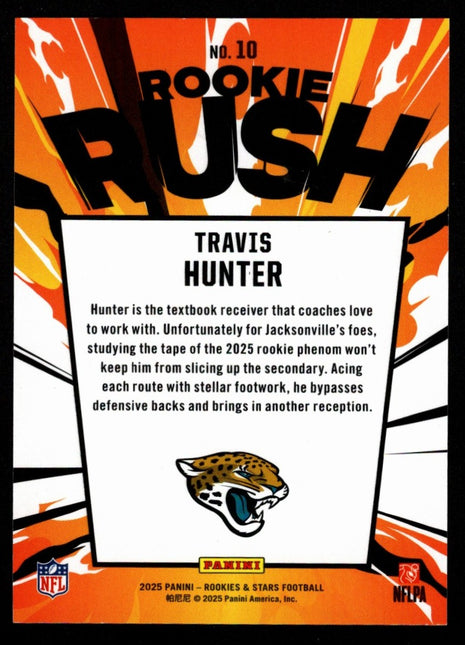Travis Hunter 2025 Panini Rookies & Stars #10 Blue /15 Rookie Rush RC Jaguars
