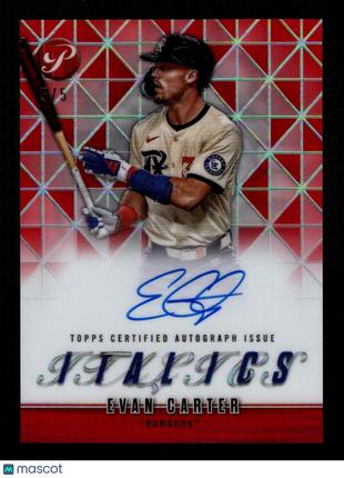 Evan Carter 2025 Topps Pristine #I-EC Italics Autographs Red Refractor /5 Auto