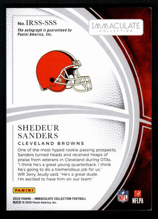 Shedeur Sanders 2025 Panini Immaculat #IRSS-SSS Clear /49 Auto RC Browns