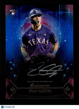 Evan Carter 2024 Topps Luminaries #SLA-EC Spark of Light Blue /5 RC Auto Rangers