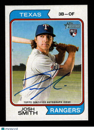 Josh Smith 2023 Topps Heritage #ROA-JSH High Number Blue Ink RC Auto Rangers