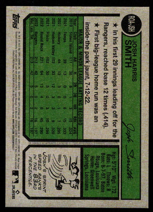 Josh Smith 2023 Topps Heritage #ROA-JSH High Number Blue Ink RC Auto Rangers