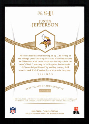 Justin Jefferson 2020 Panini Flawless #SG-JJE Glove Patch /25 RC Auto Vikings