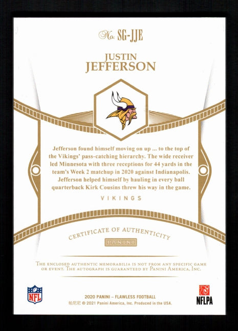 Justin Jefferson 2020 Panini Flawless #SG-JJE Glove Patch /25 RC Auto Vikings