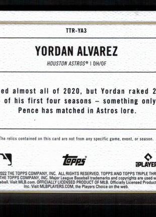 Yordan Alvarez 2022 Topps Triple Threads #TTR-YA3 Sapphire /3 Game-Worn Patch