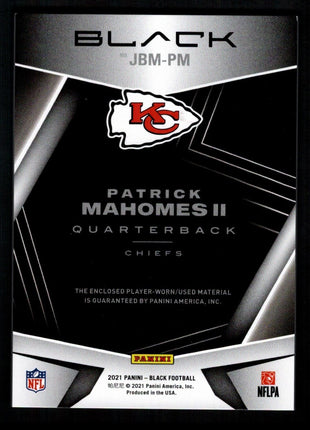 Patrick Mahomes II 2021 Panini Black #JBM-PM Jet Black Green /15 Patch Chiefs
