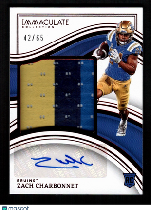 Zach Charbonnet 2023 Immaculate Collegiate #28 Ruby /65 Rookie Patch Auto