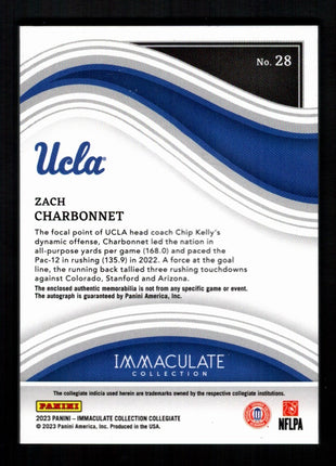 Zach Charbonnet 2023 Immaculate Collegiate #28 Ruby /65 Rookie Patch Auto