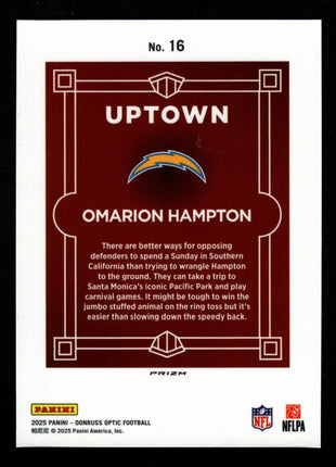 Omarion Hampton 2025 Panini Donruss Optic #16 Uptown SSP Case Hit Chargers