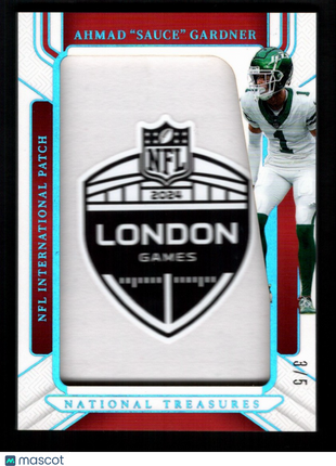 Ahmad "Sauce" Gardner 2024 Panini National Treasures International Patch /5 Jets