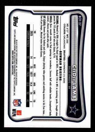 CeeDee Lamb 2026 Bowman Chrome #BCV-27 Orange Geometric Refractor /25 Cowboys