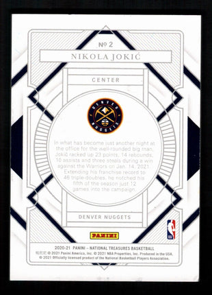 Nikola Jokić 2020-21 Panini National Treasures #2 Silver /99 Denver Nuggets