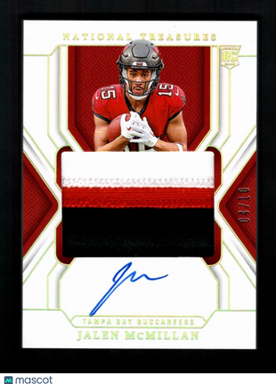 Jalen McMillan 2025 Panini National Treasures #188 Gold /10 Rookie Patch RC Auto