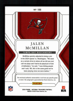 Jalen McMillan 2025 Panini National Treasures #188 Gold /10 Rookie Patch RC Auto