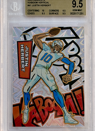 Justin Herbert 2025 Panini Absolute #41 Kaboom Vertical SSP BGS9.5 TRUE GEM MT