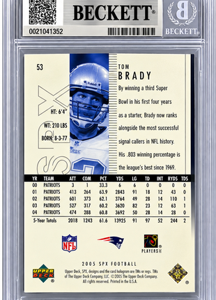 Tom Brady 2005 SPx #53 BGS9 MINT New England Patriots