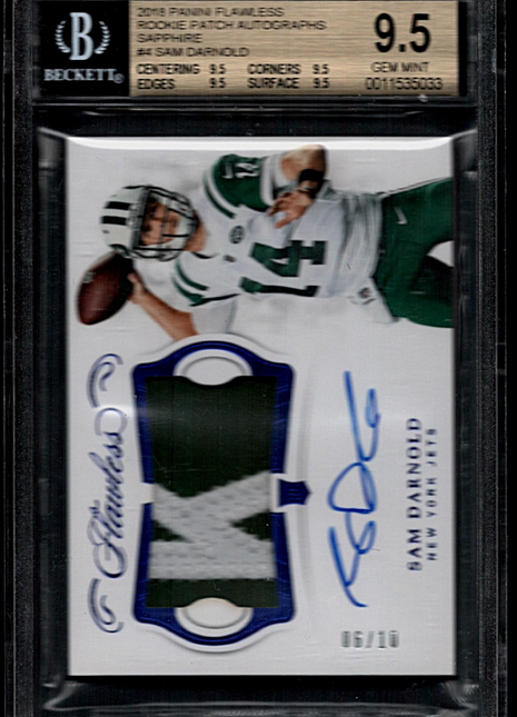 Sam Darnold 2018 Flawless #4 Rookie Patch Auto Sapphire /10 RC BGS9.5/10 GEM MT