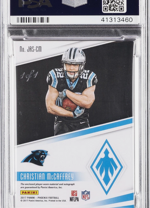 Christian McCaffrey 2017 Panini Phoenix Rookie Jumbo Patch 1/1 RC Auto PSA9 MINT