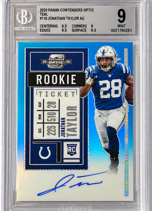Jonathan Taylor 2020 Panini Contenders Optic #116 Teal /99 RC Auto BGS9 MINT